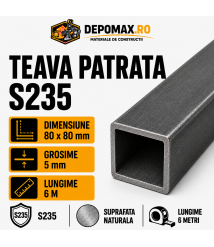 Teava patrata 80 x 80 x 5 mm, 6 metri